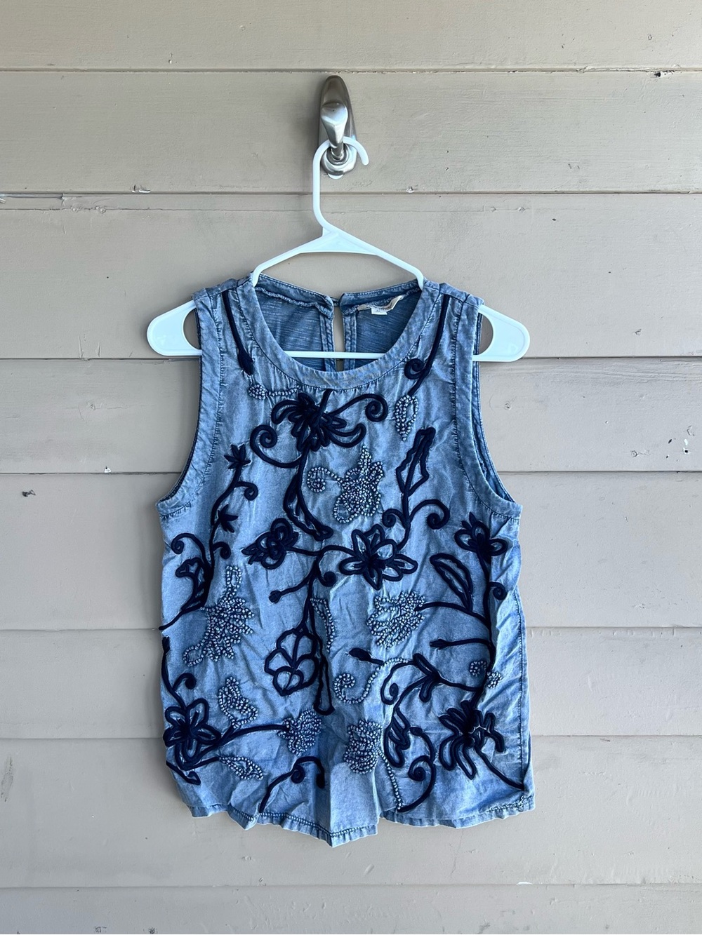Lucky Brand Boho Embroidered Tank Top Size M Hippie Peasant Summer
